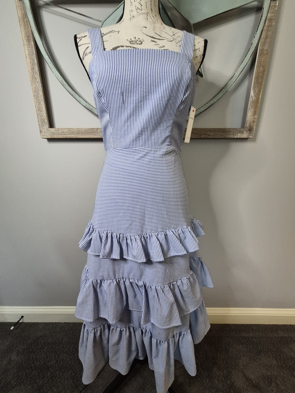 NWT Red Dress Boutique Aura Blue & White Striped Tiered Ruffle Midi Dress - S - Picture 3 of 9
